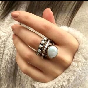 NEW! Silver Plated Pearl Bohemian Vintage Style Women's Ring